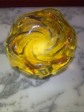 Fenton 1960s Amber Swirl Glass Trinket Bowl Ashtray - Uranium Glow